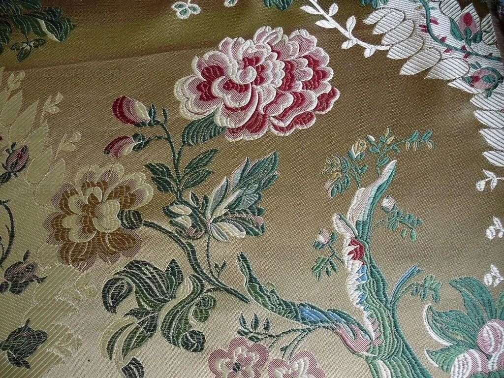 by yard Palais Brocade 100%silk Lampas Gold Green Red