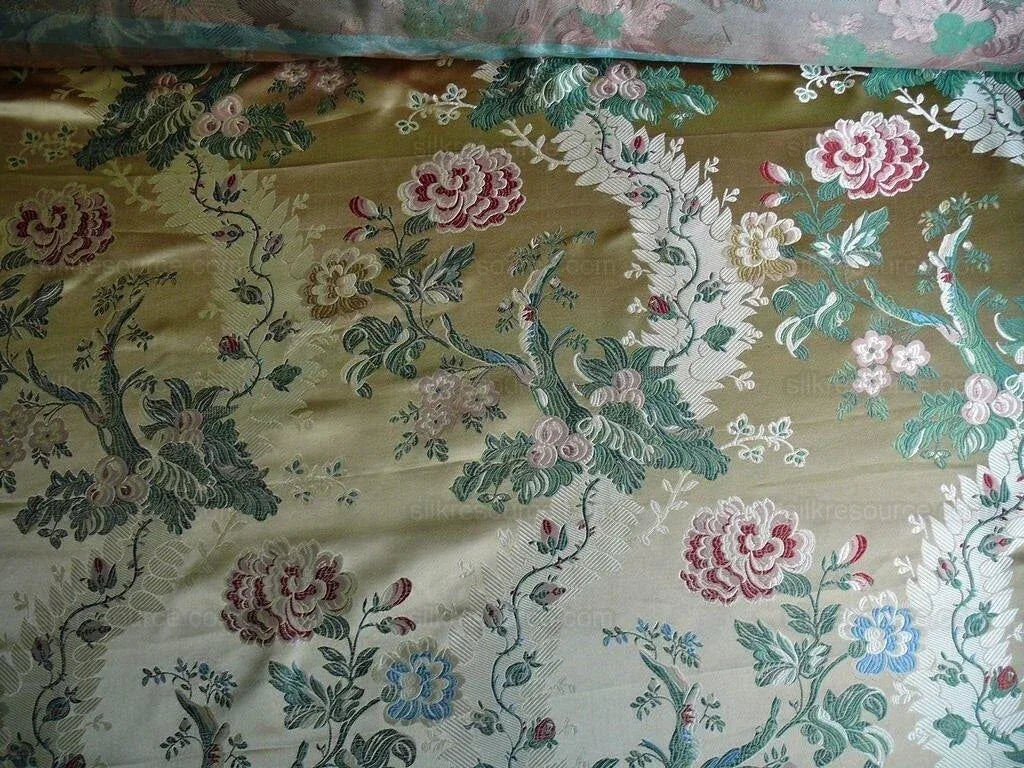 by yard Palais Brocade 100%silk Lampas Gold Green Red