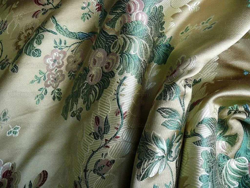 by yard Palais Brocade 100%silk Lampas Gold Green Red