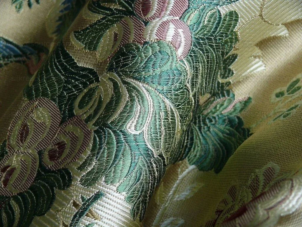 by yard Palais Brocade 100%silk Lampas Gold Green Red