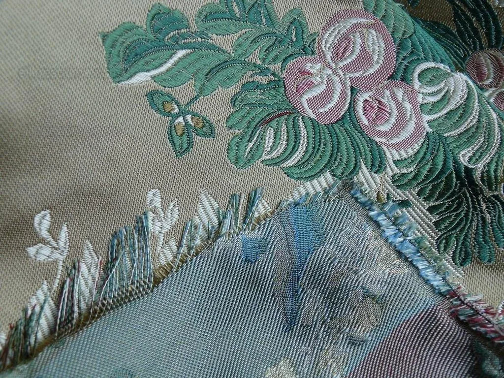 by yard Palais Brocade 100%silk Lampas Gold Green Red