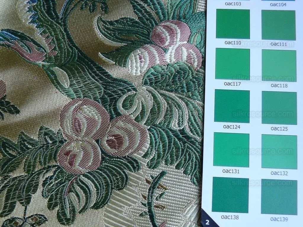 by yard Palais Brocade 100%silk Lampas Gold Green Red