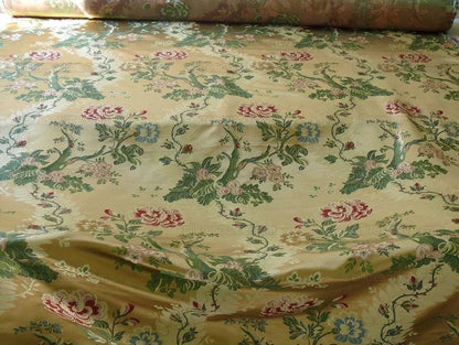 by yard Palais Brocade 100%silk Lampas Gold Green Red
