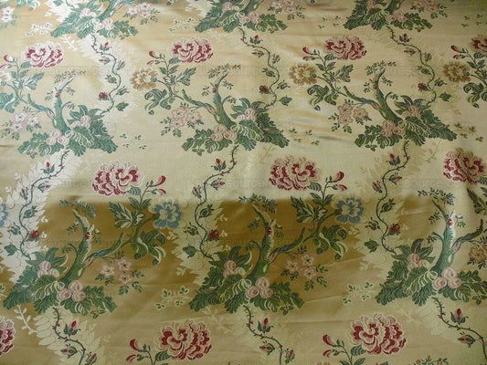 by yard Palais Brocade 100%silk Lampas Gold Green Red