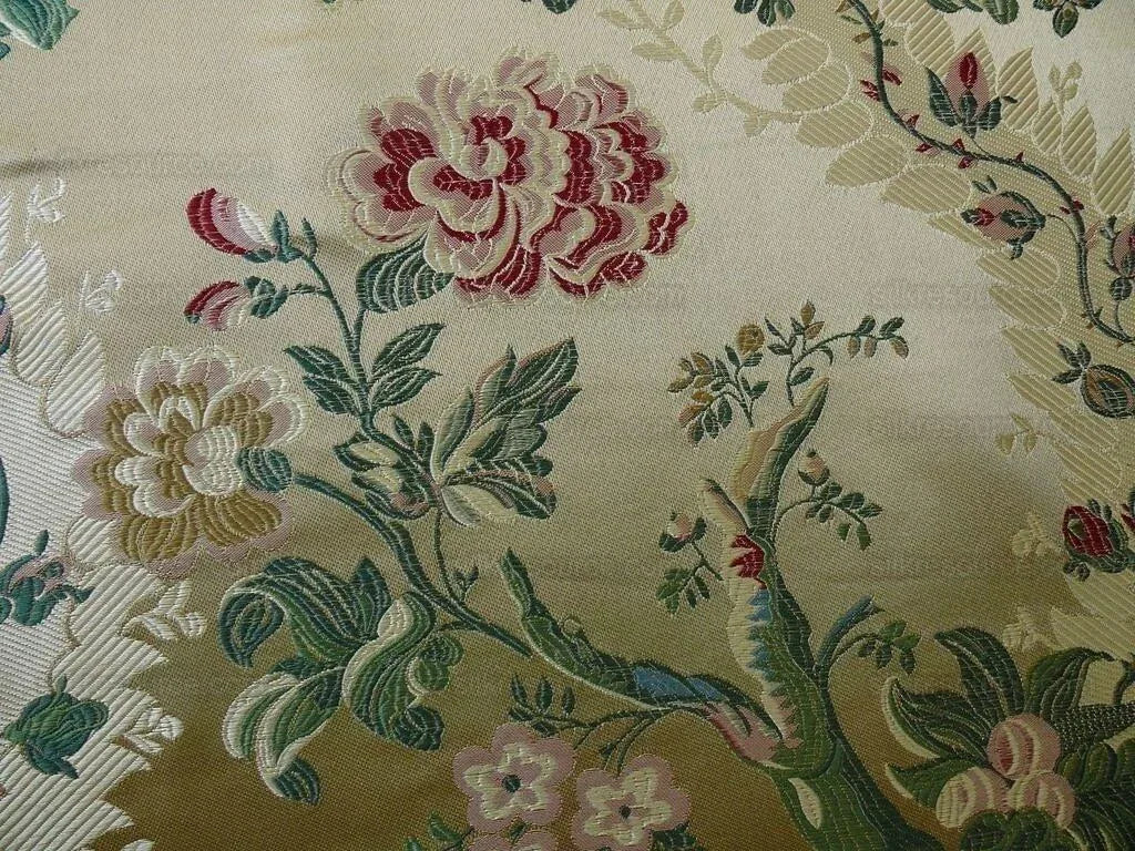 by yard Palais Brocade 100%silk Lampas Gold Green Red