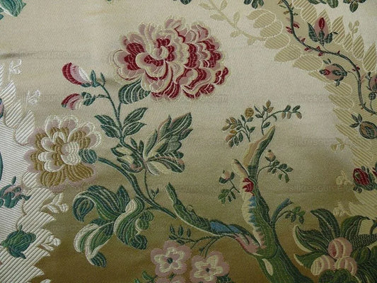 by yard Palais Brocade 100%silk Lampas Gold Green Red