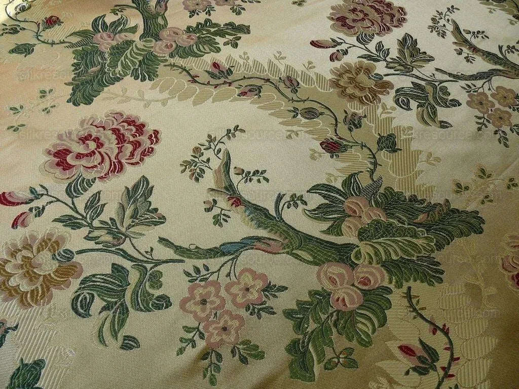 by yard Palais Brocade 100%silk Lampas Gold Green Red