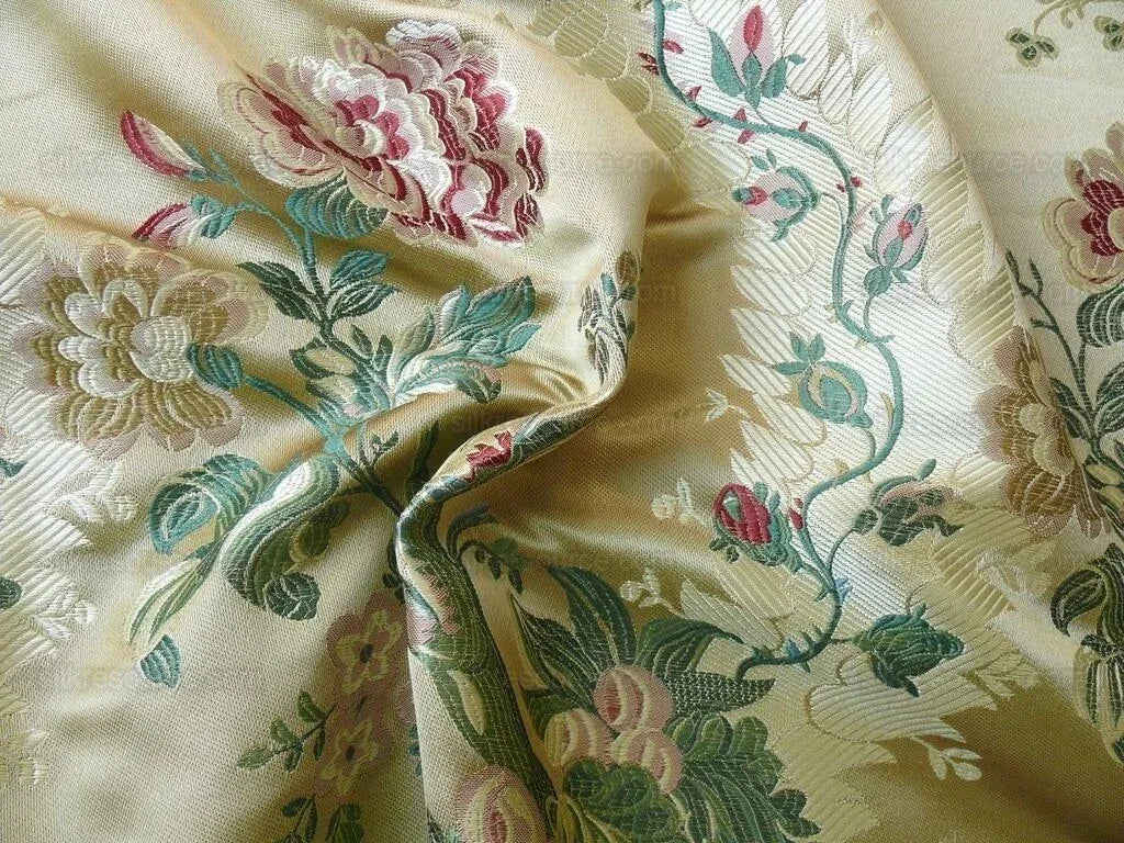 by yard Palais Brocade 100%silk Lampas Gold Green Red
