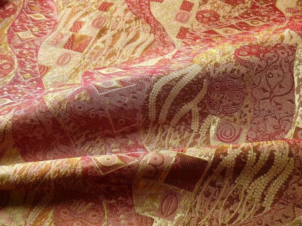 Bty Klimt In 100% Silk Lampas! Art Deco "440 Mulberry" Red Pink MSRP USD 275/y