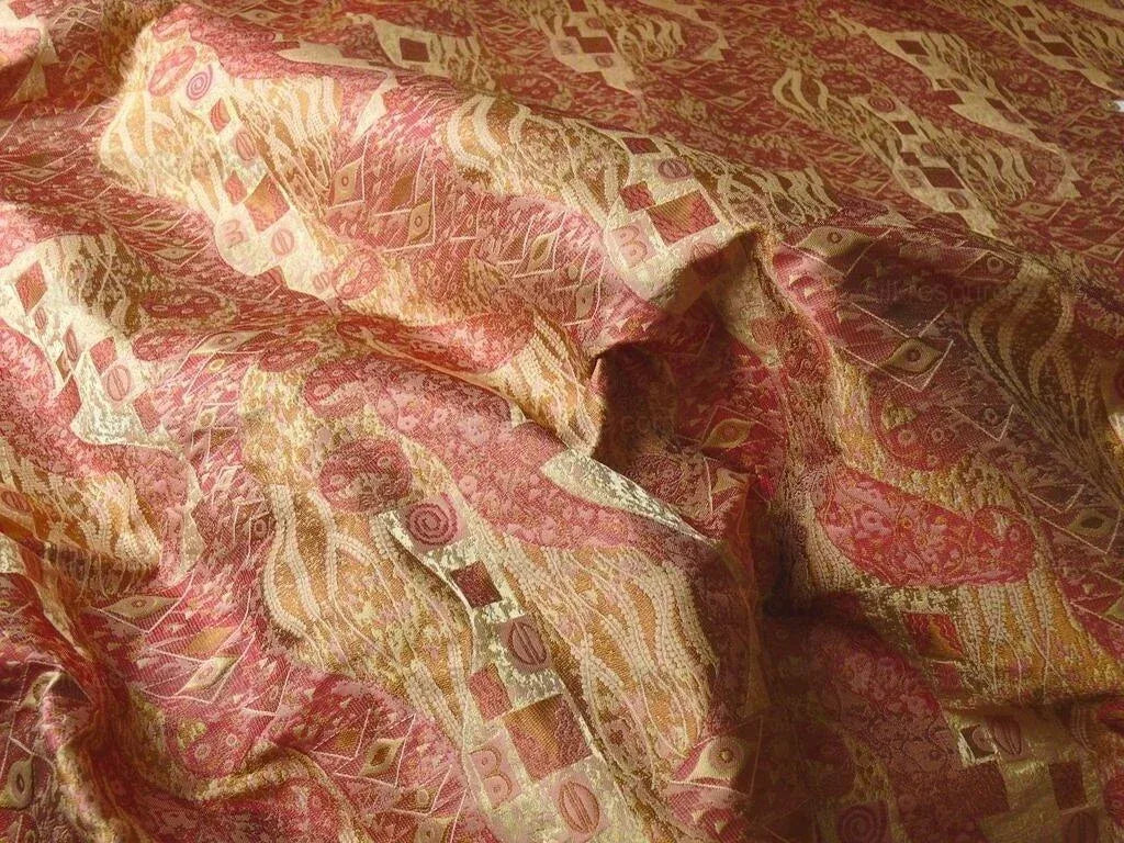 Bty Klimt In 100% Silk Lampas! Art Deco "440 Mulberry" Red Pink MSRP USD 275/y