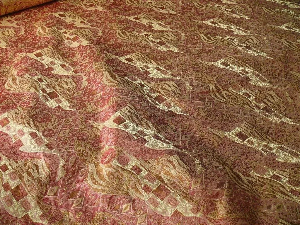 Bty Klimt In 100% Silk Lampas! Art Deco "440 Mulberry" Red Pink MSRP USD 275/y