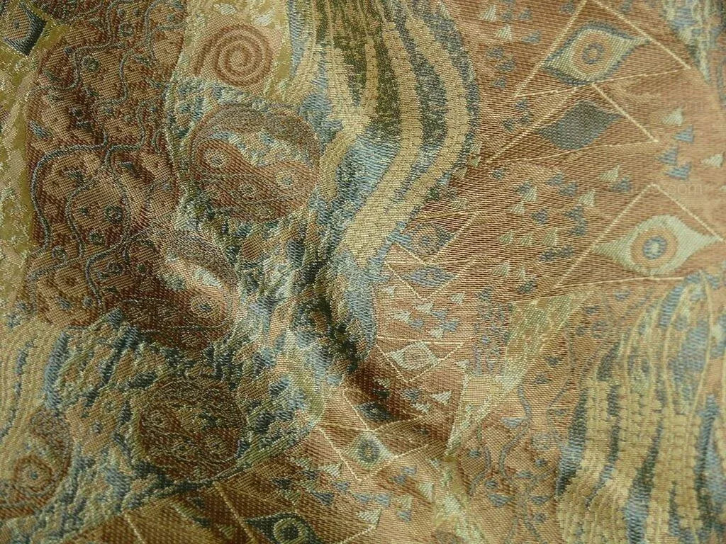 Bty Klimt 100% Silk Lampas! Art Deco "fir Tree" Green Blue MSRP USD 275/y