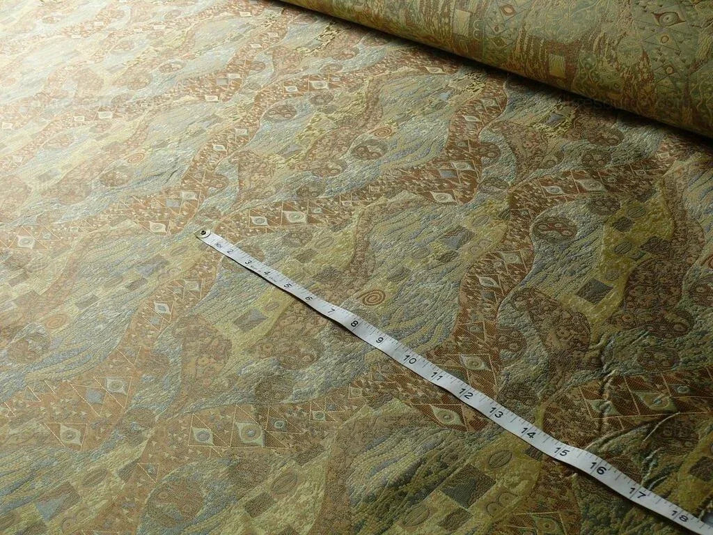 Bty Klimt 100% Silk Lampas! Art Deco "fir Tree" Green Blue MSRP USD 275/y