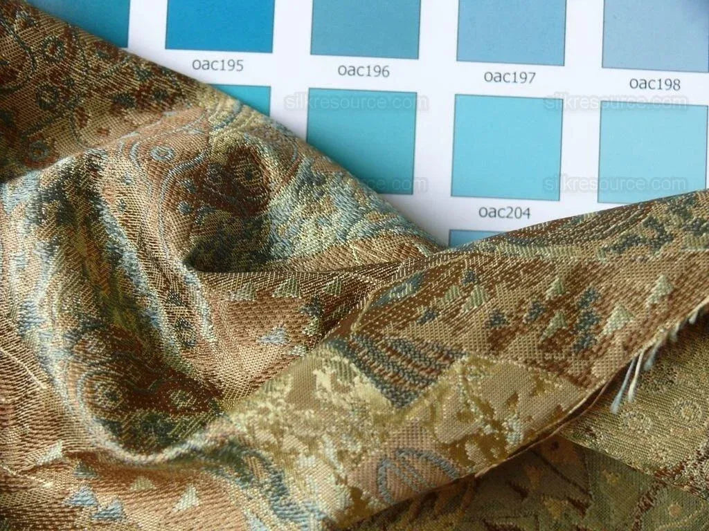 Bty Klimt 100% Silk Lampas! Art Deco "fir Tree" Green Blue MSRP USD 275/y