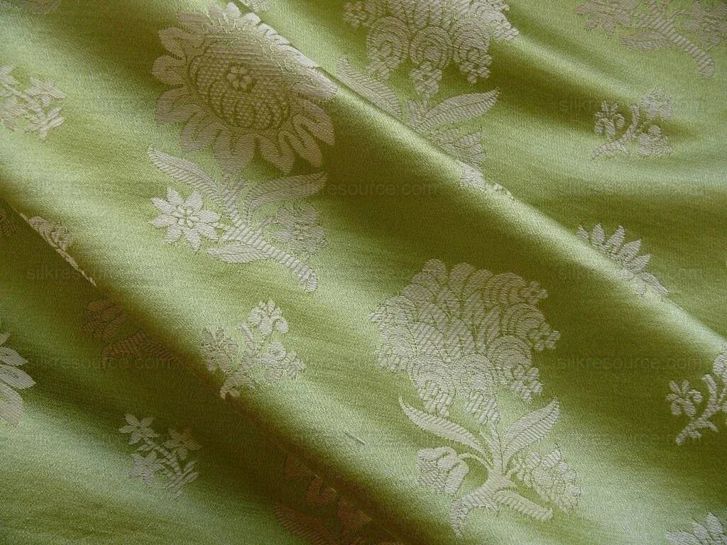 BARANZELLI ITALY SILK+LINEN BROCADE PEA GREEN & CREAM