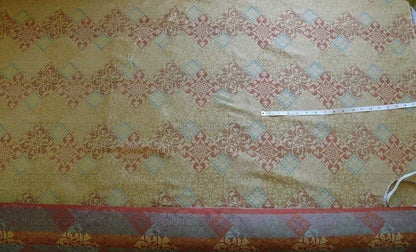 Kravet 100% Silk Lampas Asian Tile "Mesa" Red Gold Bty MSRP USD 216/Y