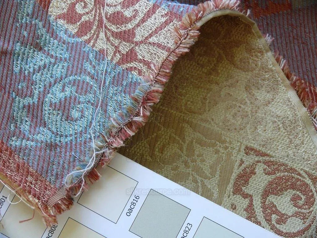 Kravet 100% Silk Lampas Asian Tile "Mesa" Red Gold Bty MSRP USD 216/Y