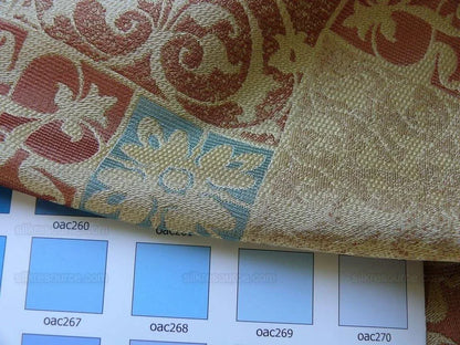 Kravet 100% Silk Lampas Asian Tile "Mesa" Red Gold Bty MSRP USD 216/Y