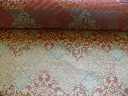 Kravet 100% Silk Lampas Asian Tile "Mesa" Red Gold Bty MSRP USD 216/Y