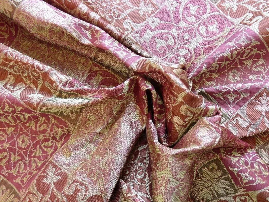 Kravet 100% Silk Lampas Asian Tile "plum" Red Gold Bty MSRP USD 216