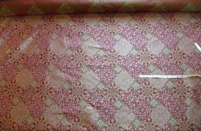 Kravet 100% Silk Lampas Asian Tile "plum" Red Gold Bty MSRP USD 216