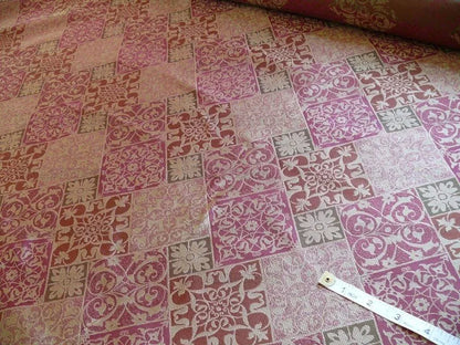 Kravet 100% Silk Lampas Asian Tile "plum" Red Gold Bty MSRP USD 216