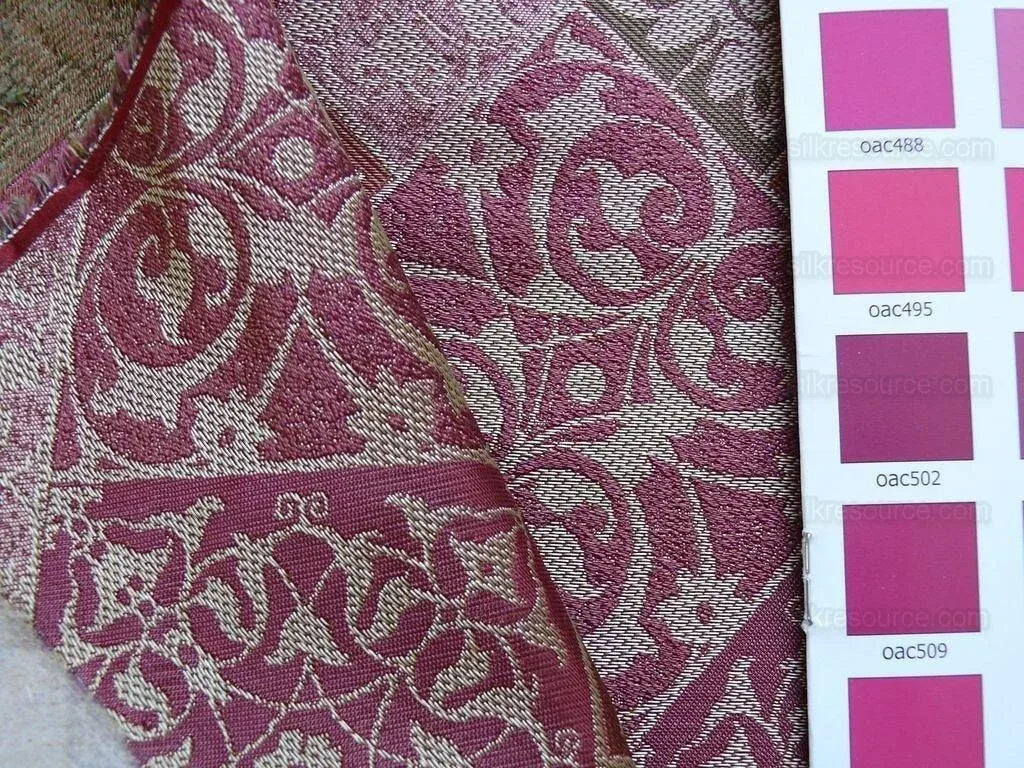 Kravet 100% Silk Lampas Asian Tile "plum" Red Gold Bty MSRP USD 216