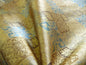 KRAVET 100% SILK LAMPAS ASIAN TILE "WHISKEY"BLUE GOLD YD MSRP$21