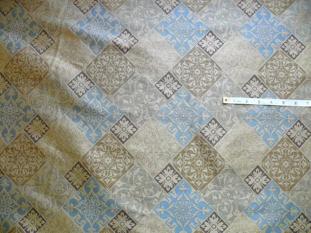 by yard Kravet 100% Silk Lampas Asian Tile "whiskey"blue Gold  MSRP USD216/y