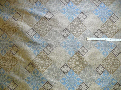 by yard Kravet 100% Silk Lampas Asian Tile "whiskey"blue Gold  MSRP USD216/y