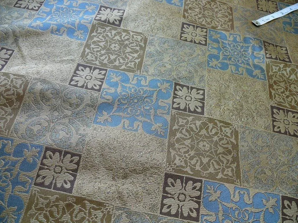 by yard Kravet 100% Silk Lampas Asian Tile "whiskey"blue Gold  MSRP USD216/y