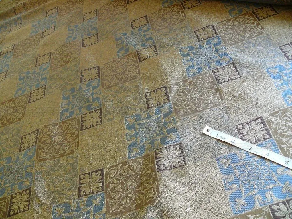 by yard Kravet 100% Silk Lampas Asian Tile "whiskey"blue Gold  MSRP USD216/y