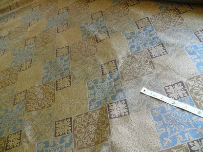 by yard Kravet 100% Silk Lampas Asian Tile "whiskey"blue Gold  MSRP USD216/y