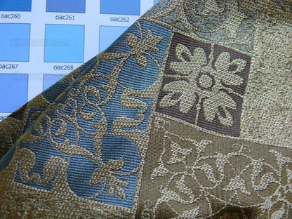 by yard Kravet 100% Silk Lampas Asian Tile "whiskey"blue Gold  MSRP USD216/y