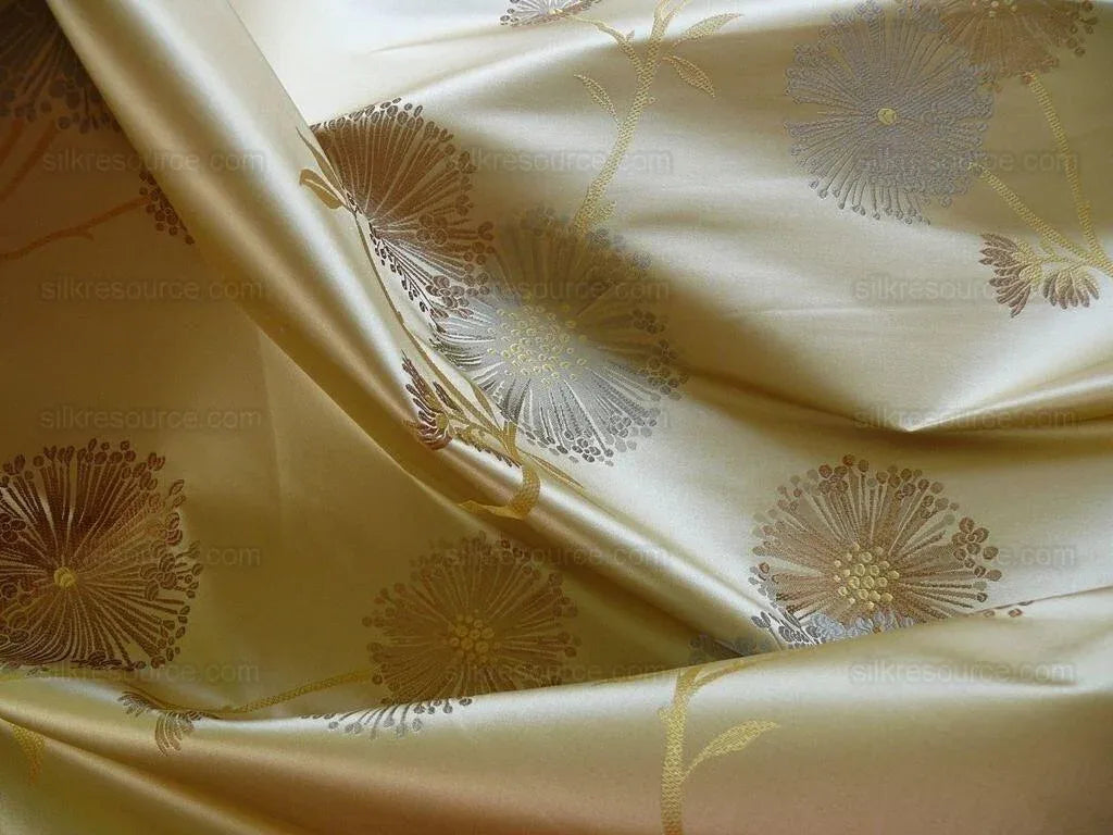 BTY STUNNER!100%SILK LAMPAS SATIN MOD BRANCH TREE"FLAX"