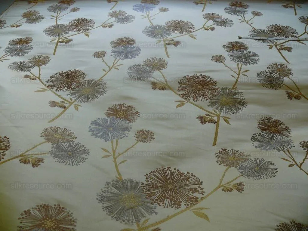 Bty Stunner!100%silk Lampas Satin Mod Branch Tree"flax" Beige