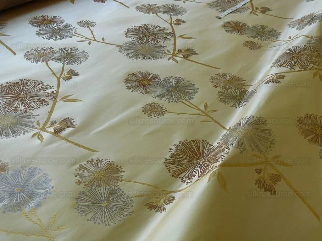 Bty Stunner!100%silk Lampas Satin Mod Branch Tree"flax" Beige