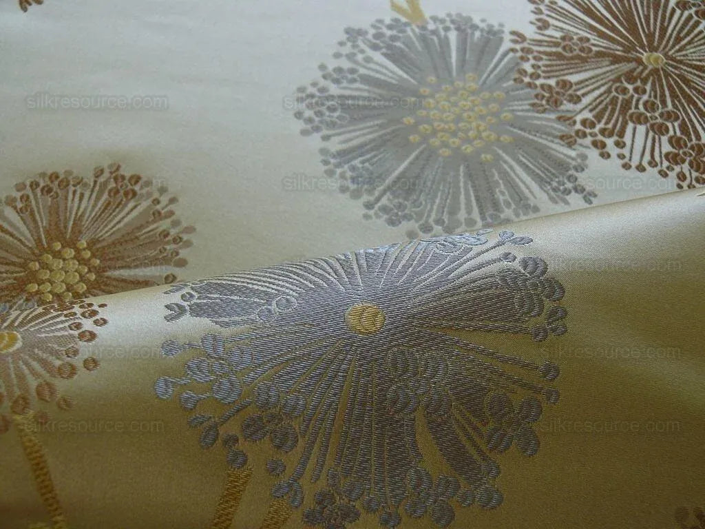 Bty Stunner!100%silk Lampas Satin Mod Branch Tree"flax" Beige