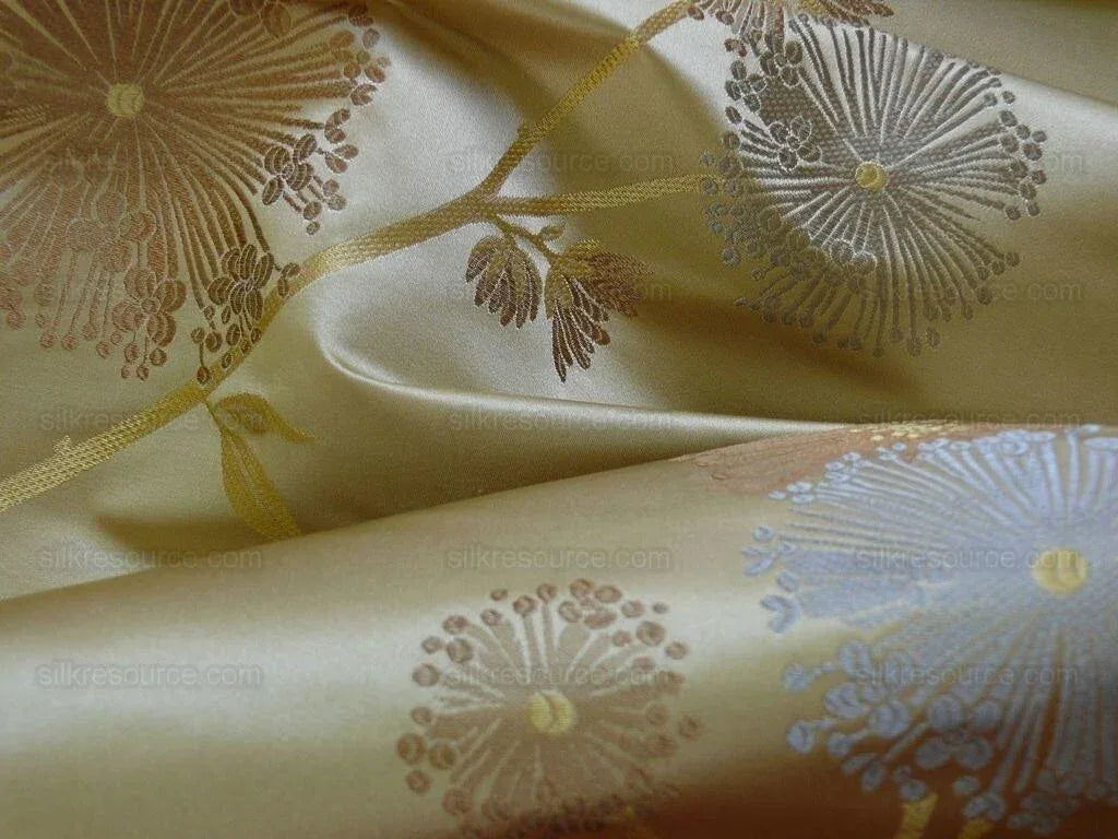 Bty Stunner!100%silk Lampas Satin Mod Branch Tree"flax" Beige