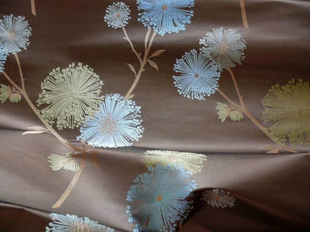 Bty Stunner!100%silk Lampas Satin Mod Branch Tree"sumatra" Brown Blue Green