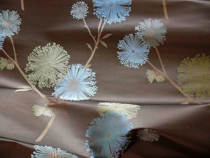 Bty Stunner!100%silk Lampas Satin Mod Branch Tree"sumatra" Brown Blue Green