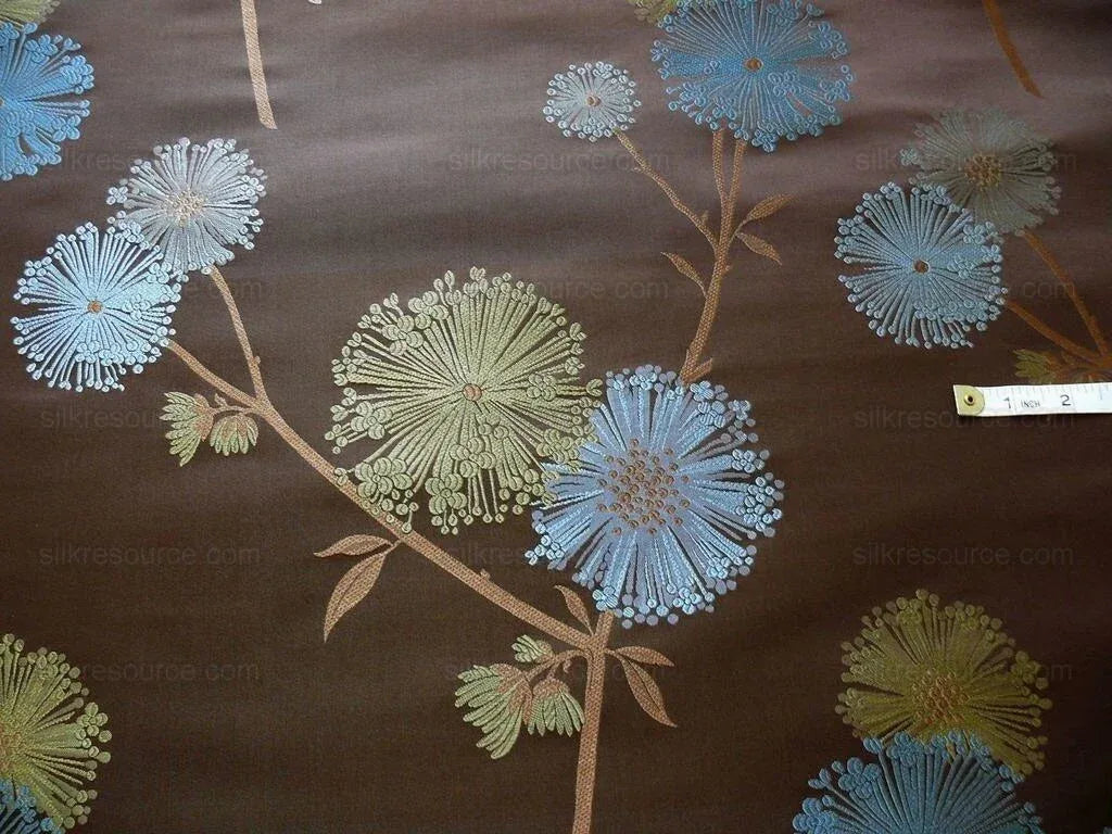 Bty Stunner!100%silk Lampas Satin Mod Branch Tree"sumatra" Brown Blue Green