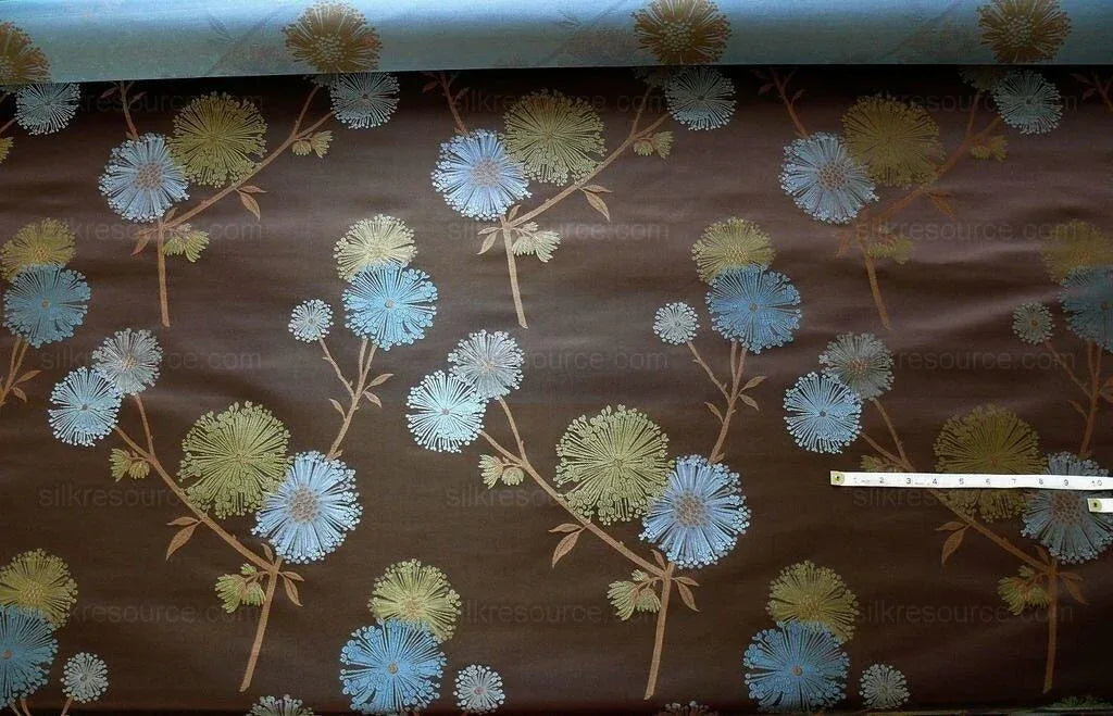 Bty Stunner!100%silk Lampas Satin Mod Branch Tree"sumatra" Brown Blue Green