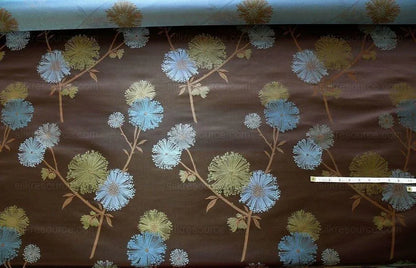 Bty Stunner!100%silk Lampas Satin Mod Branch Tree"sumatra" Brown Blue Green