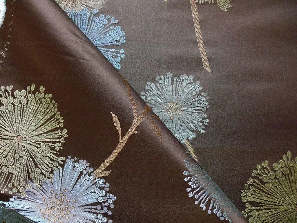 Bty Stunner!100%silk Lampas Satin Mod Branch Tree"sumatra" Brown Blue Green