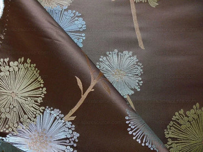 Bty Stunner!100%silk Lampas Satin Mod Branch Tree"sumatra" Brown Blue Green