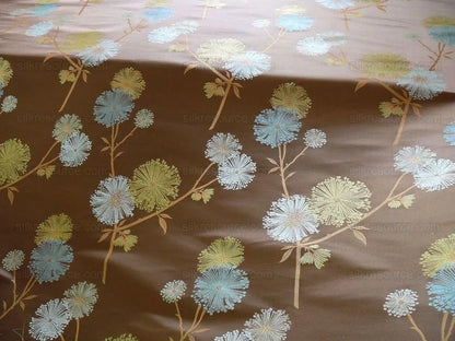 Bty Stunner!100%silk Lampas Satin Mod Branch Tree"sumatra" Brown Blue Green