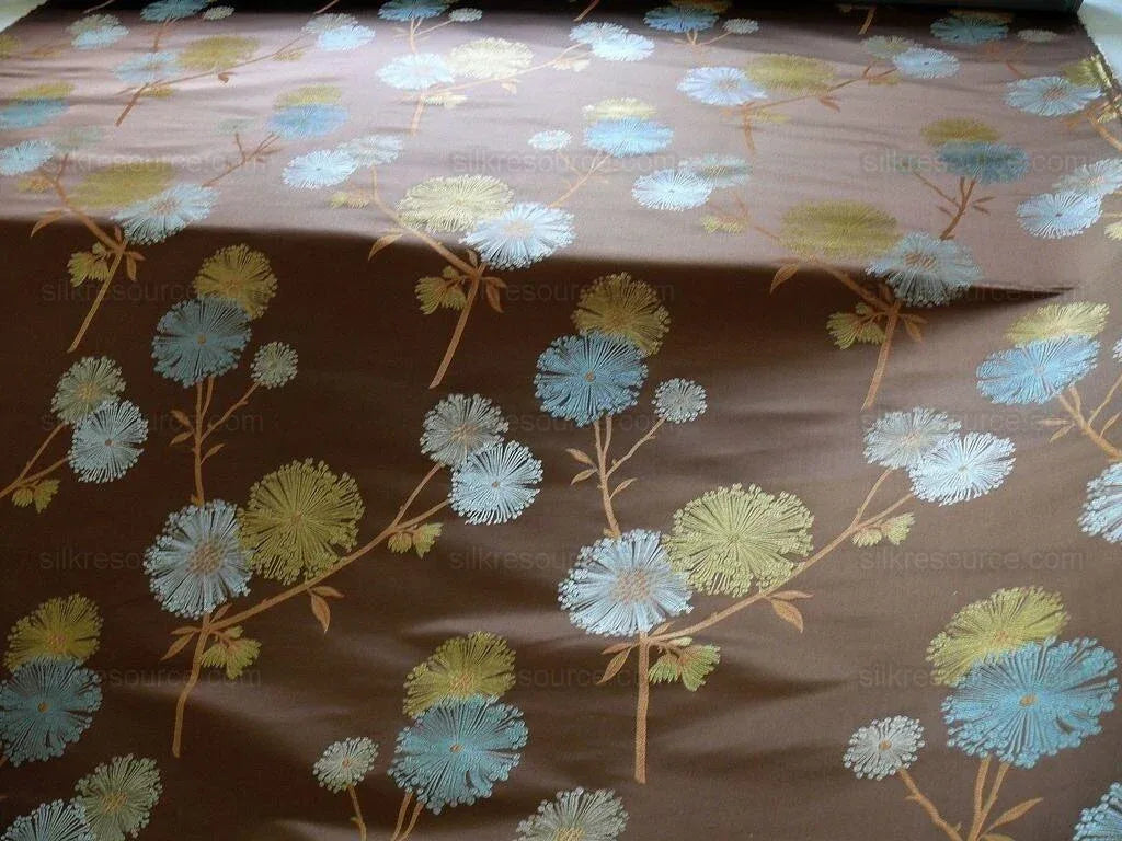 Bty Stunner!100%silk Lampas Satin Mod Branch Tree"sumatra" Brown Blue Green