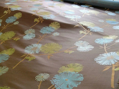 Bty Stunner!100%silk Lampas Satin Mod Branch Tree"sumatra" Brown Blue Green