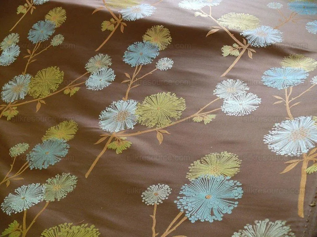 Bty Stunner!100%silk Lampas Satin Mod Branch Tree"sumatra" Brown Blue Green